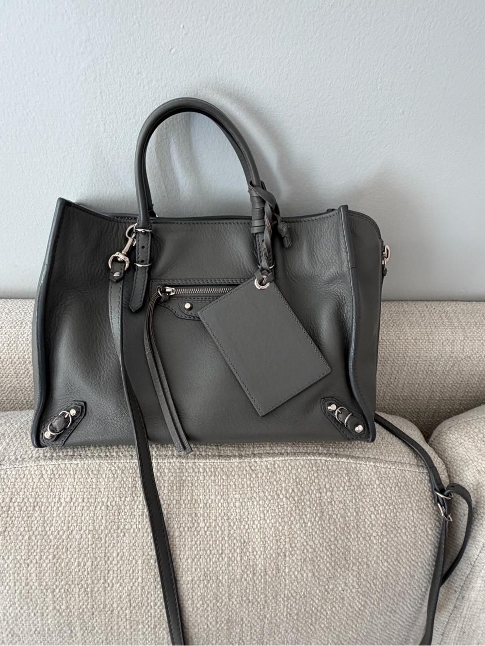 Balenciaga mimi Papier Gray Leather Satchel with Top Handles